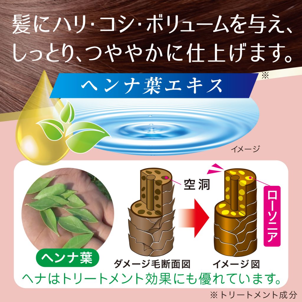 髪にハリ・コシ・ボリュームを与え、しっとり、つややかに仕上げます